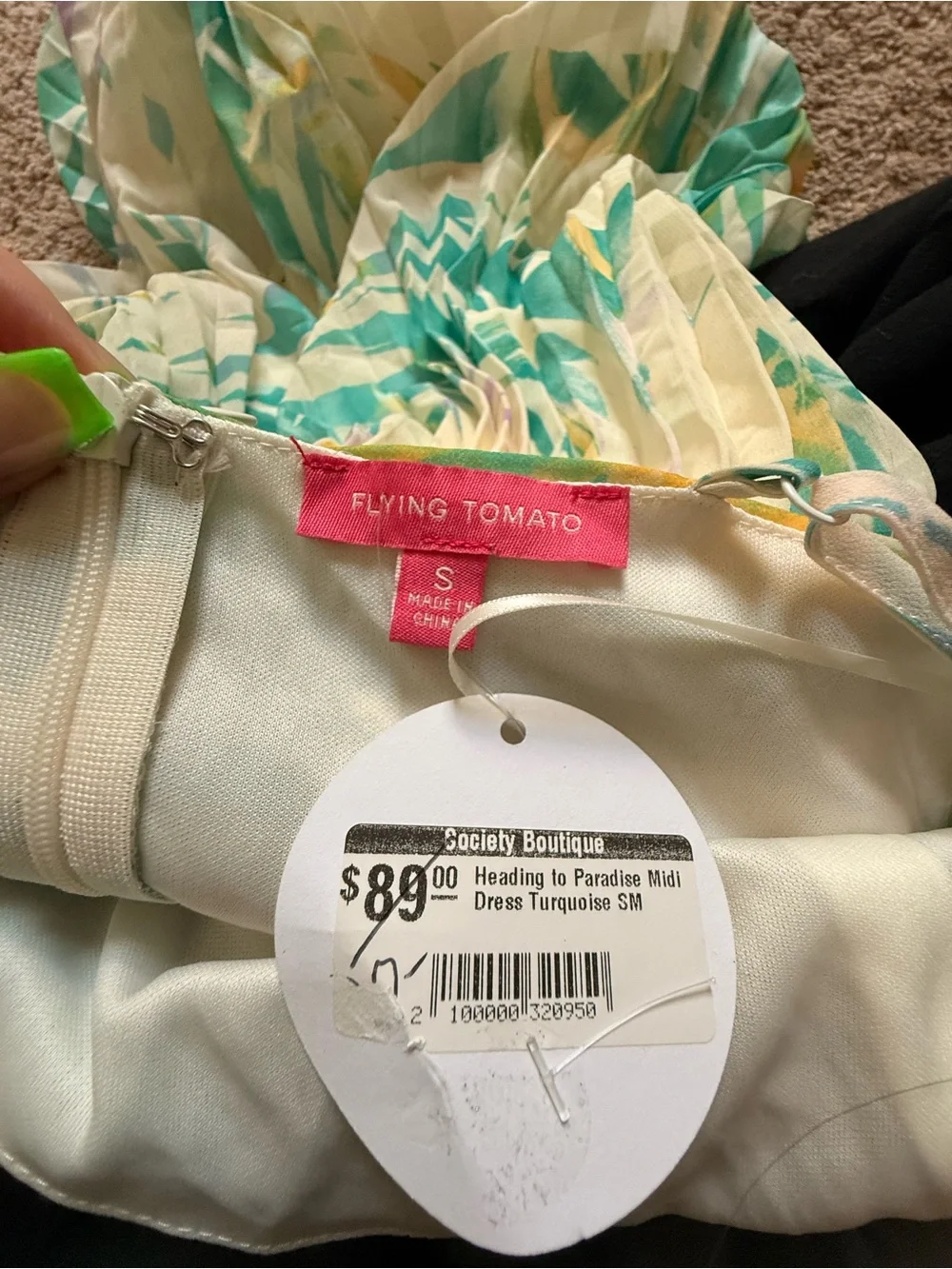 Flying Tomato Pleated Maxi Dress in Teal, Lavender & Yellow - Picture 4 of 5